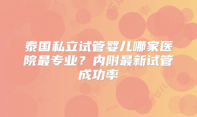 泰国私立试管婴儿哪家医院最专业？内附最新试管成功率