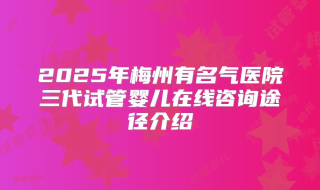 2025年梅州有名气医院三代试管婴儿在线咨询途径介绍