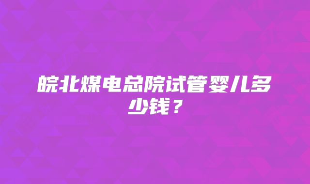 皖北煤电总院试管婴儿多少钱？
