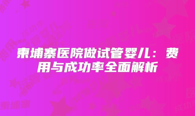 柬埔寨医院做试管婴儿：费用与成功率全面解析