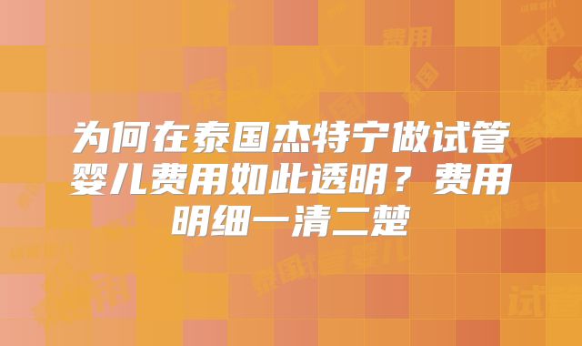 为何在泰国杰特宁做试管婴儿费用如此透明？费用明细一清二楚