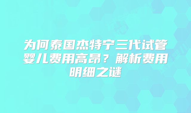 为何泰国杰特宁三代试管婴儿费用高昂？解析费用明细之谜