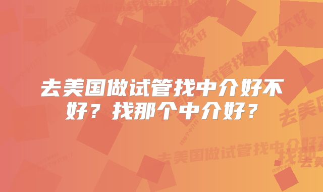 去美国做试管找中介好不好？找那个中介好？