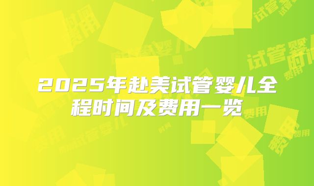 2025年赴美试管婴儿全程时间及费用一览