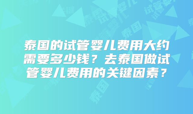 泰国的试管婴儿费用大约需要多少钱？去泰国做试管婴儿费用的关键因素？
