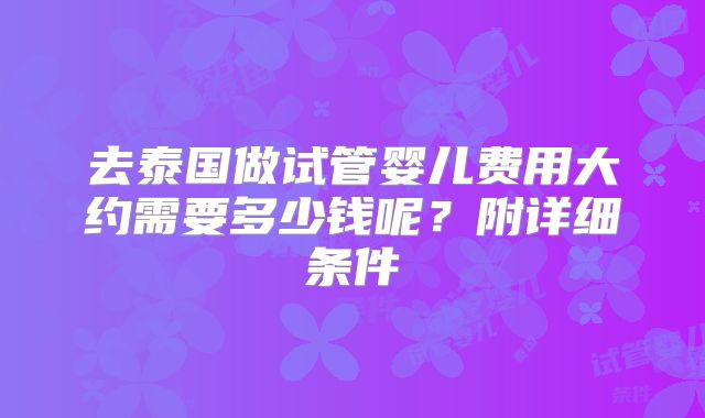 去泰国做试管婴儿费用大约需要多少钱呢？附详细条件