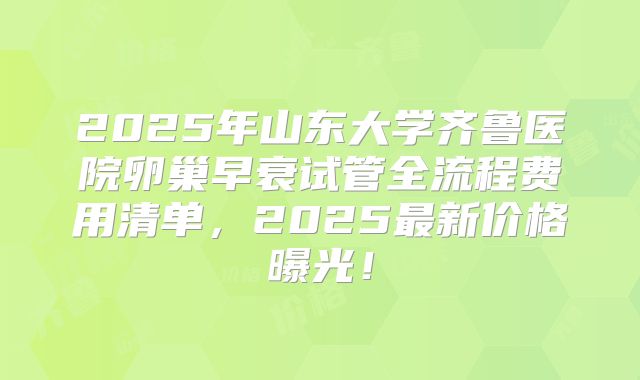 2025年山东大学齐鲁医院卵巢早衰试管全流程费用清单，2025最新价格曝光！