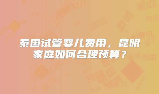 泰国试管婴儿费用，昆明家庭如何合理预算？
