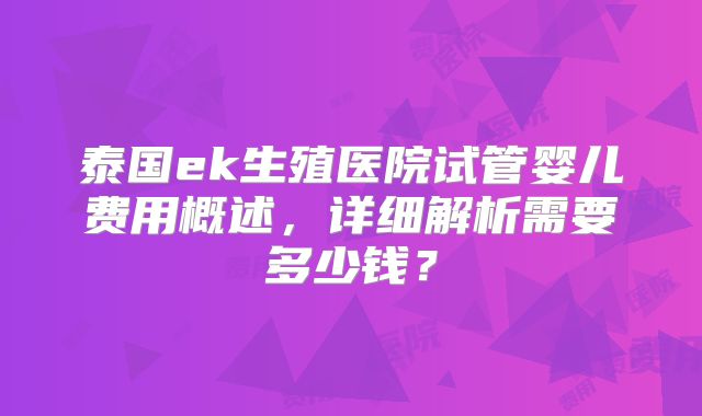 泰国ek生殖医院试管婴儿费用概述,详细解析需要多少钱?