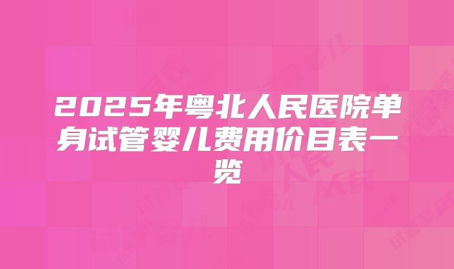 2025年粤北人民医院单身试管婴儿费用价目表一览