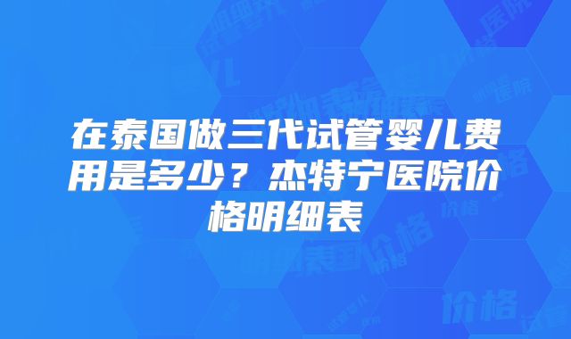 在泰国做三代试管婴儿费用是多少？杰特宁医院价格明细表