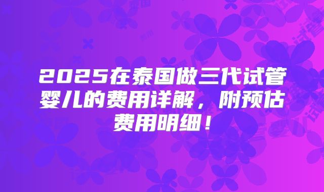 2025在泰国做三代试管婴儿的费用详解,附预估费用明细!