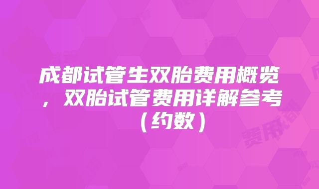 成都试管生双胎费用概览，双胎试管费用详解参考（约数）