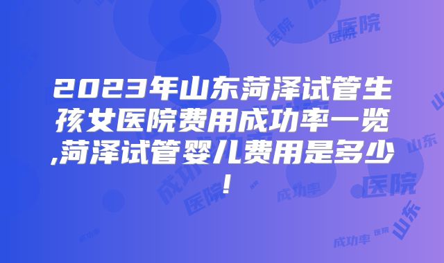 2023年山东菏泽试管生孩女医院费用成功率一览,菏泽试管婴儿费用是多少！