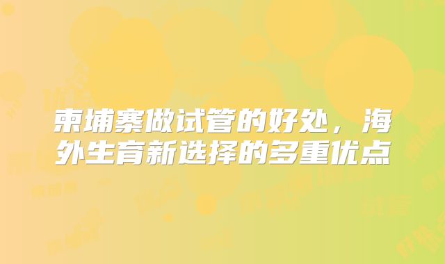 柬埔寨做试管的好处,海外生育新选择的多重优点