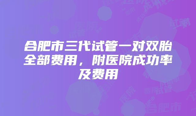 合肥市三代试管一对双胎全部费用,附医院成功率及费用
