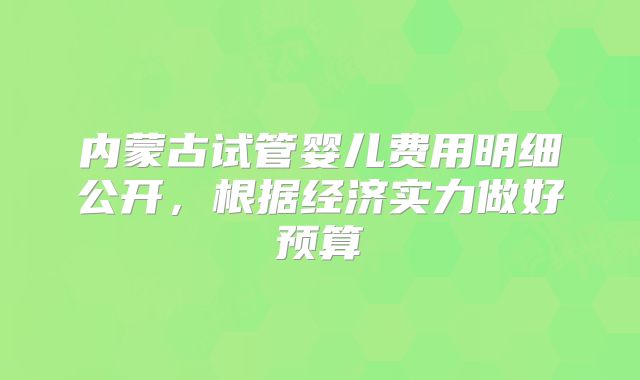 内蒙古试管婴儿费用明细公开，根据经济实力做好预算