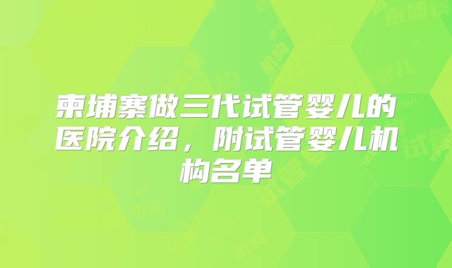 柬埔寨做三代试管婴儿的医院介绍，附试管婴儿机构名单