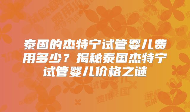 泰国的杰特宁试管婴儿费用多少？揭秘泰国杰特宁试管婴儿价格之谜