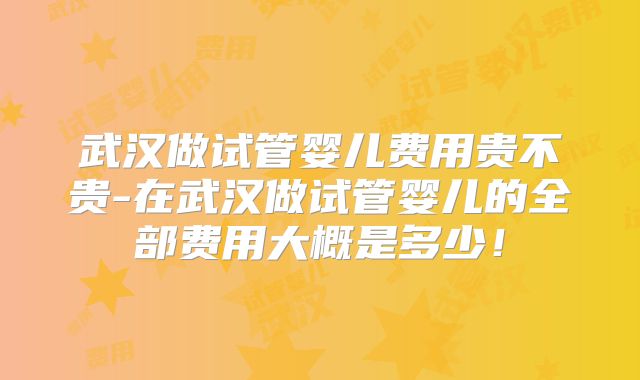 武汉做试管婴儿费用贵不贵-在武汉做试管婴儿的全部费用大概是多少！