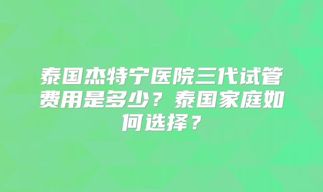 泰国杰特宁医院三代试管费用是多少？泰国家庭如何选择？