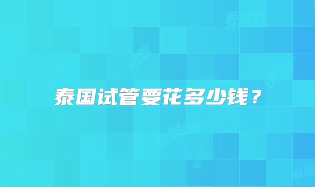泰国试管要花多少钱?