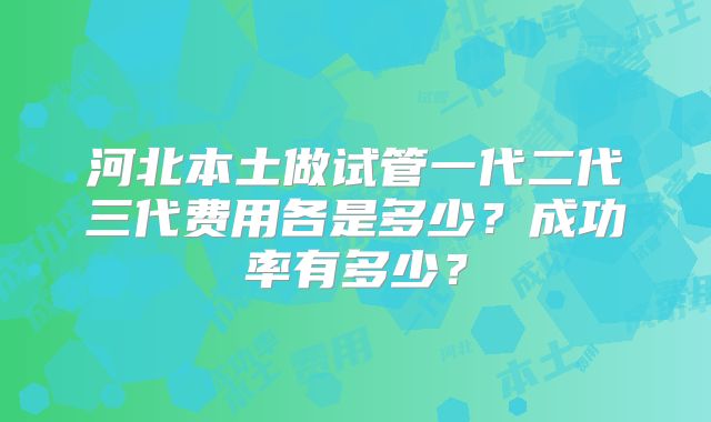 河北本土做试管一代二代三代费用各是多少？成功率有多少？