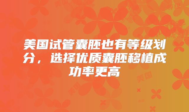 美国试管囊胚也有等级划分，选择优质囊胚移植成功率更高