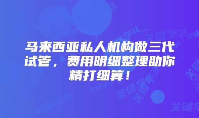马来西亚私人机构做三代试管，费用明细整理助你精打细算！