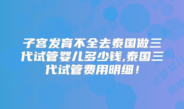 子宫发育不全去泰国做三代试管婴儿多少钱,泰国三代试管费用明细！