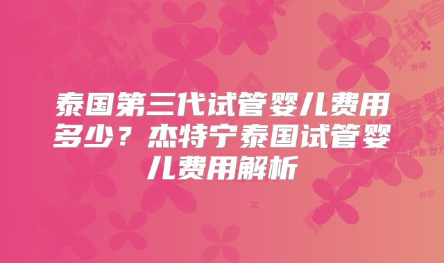 泰国第三代试管婴儿费用多少？杰特宁泰国试管婴儿费用解析