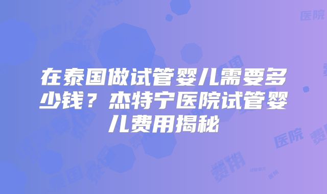 在泰国做试管婴儿需要多少钱？杰特宁医院试管婴儿费用揭秘