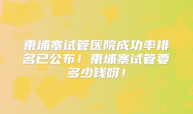 柬埔寨试管医院成功率排名已公布！柬埔寨试管要多少钱呀！