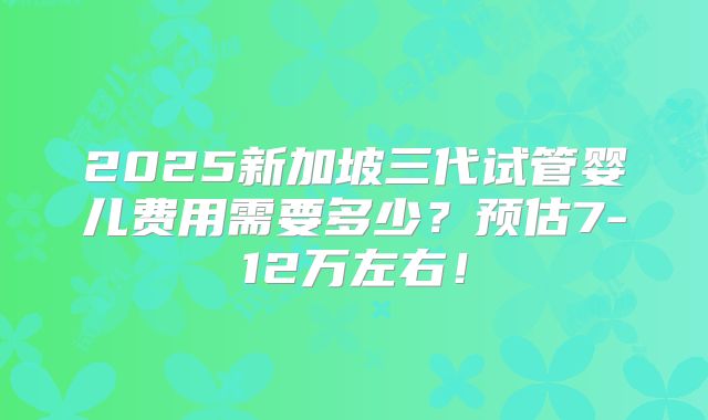 2025新加坡三代试管婴儿费用需要多少？预估7-12万左右！