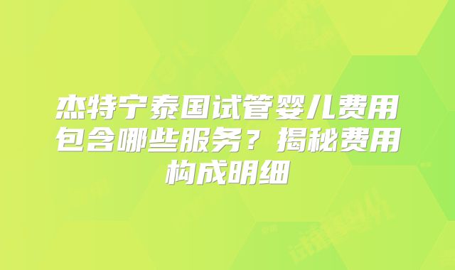杰特宁泰国试管婴儿费用包含哪些服务？揭秘费用构成明细