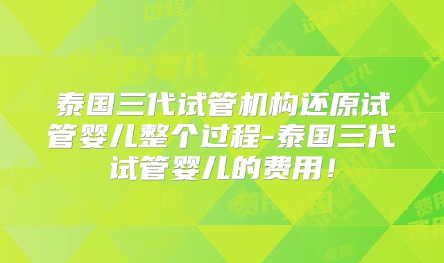 泰国三代试管机构还原试管婴儿整个过程-泰国三代试管婴儿的费用！