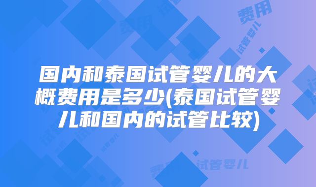 国内和泰国试管婴儿的大概费用是多少(泰国试管婴儿和国内的试管比较)