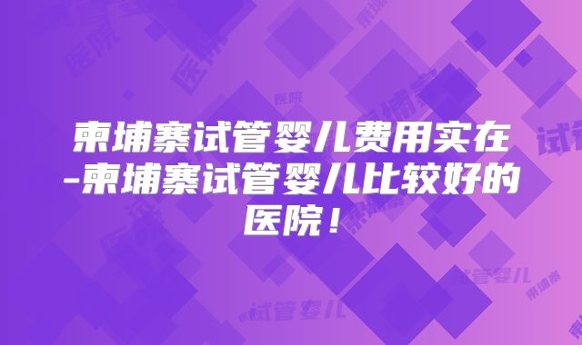 柬埔寨试管婴儿费用实在-柬埔寨试管婴儿比较好的医院！