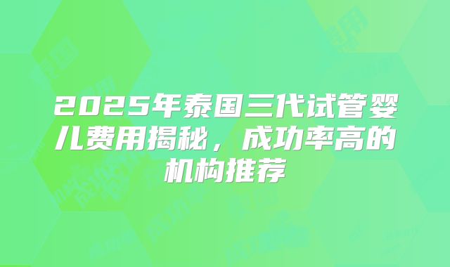 2025年泰国三代试管婴儿费用揭秘，成功率高的机构推荐