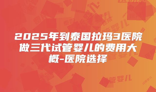 2025年到泰国拉玛3医院做三代试管婴儿的费用大概-医院选择