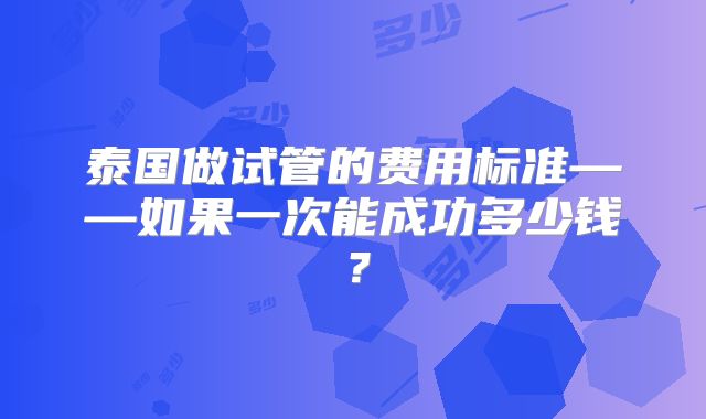 泰国做试管的费用标准——如果一次能成功多少钱？