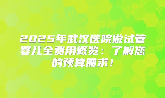 2025年武汉医院做试管婴儿全费用概览:了解您的预算需求!