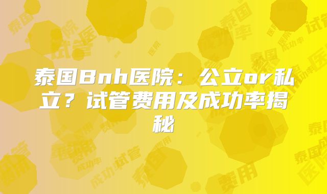 泰国Bnh医院：公立or私立？试管费用及成功率揭秘