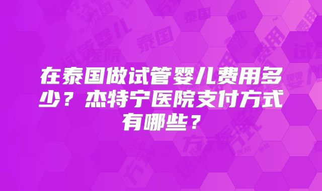 在泰国做试管婴儿费用多少？杰特宁医院支付方式有哪些？