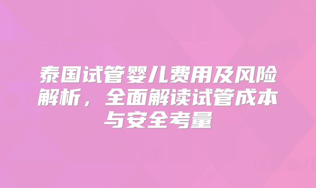 泰国试管婴儿费用及风险解析,全面解读试管成本与安全考量