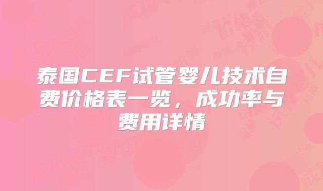 泰国CEF试管婴儿技术自费价格表一览，成功率与费用详情