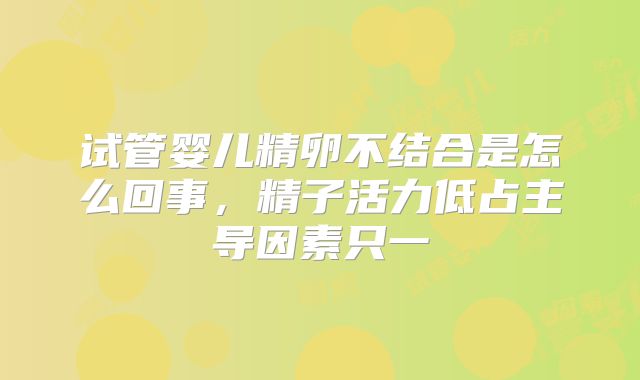 试管婴儿精卵不结合是怎么回事，精子活力低占主导因素只一