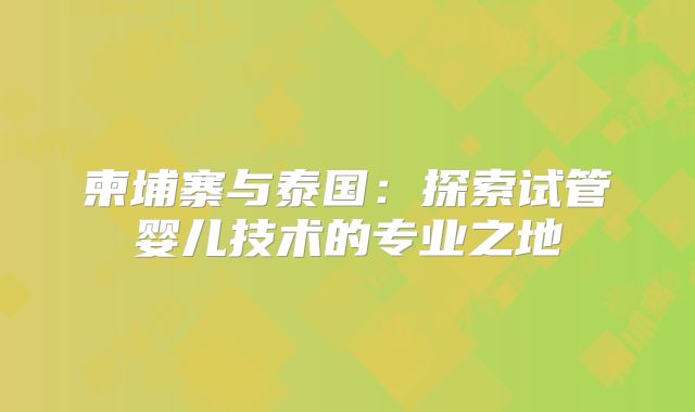 柬埔寨与泰国：探索试管婴儿技术的专业之地