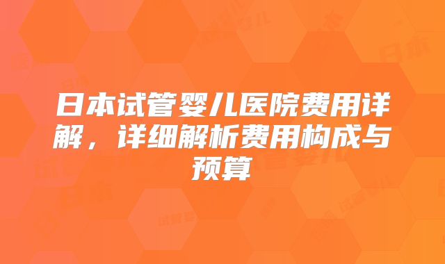 日本试管婴儿医院费用详解，详细解析费用构成与预算