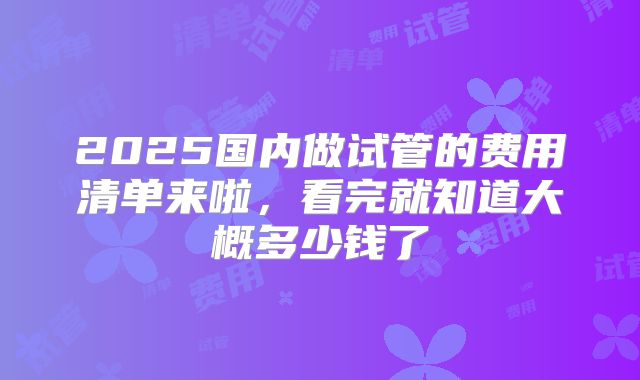 2025国内做试管的费用清单来啦，看完就知道大概多少钱了
